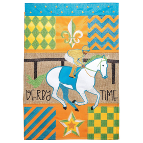 Derby Time Horse Burlap Applique Garden Flag