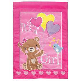 It's A Girl Bear Annoucement Flag Garden Double Applique