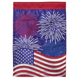 Patriotic Fireworks Double Applique Garden Flag