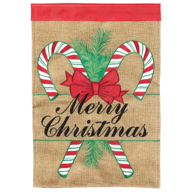Candy Cane Burlap Double Applique Garden Flag