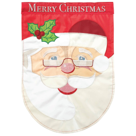 Santa Face Merry Christmas Double Applique Garden Flag