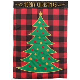 Merry Christmas Buffalo Plaid Tree Garden Flag