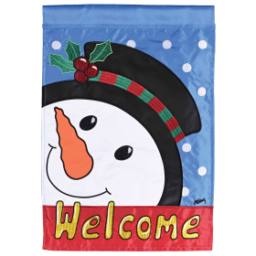 Garden Flag Welcome Snowman Holly Hat