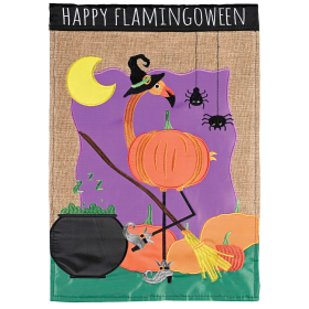 Garden Flag Happy Flamingoween Spiders