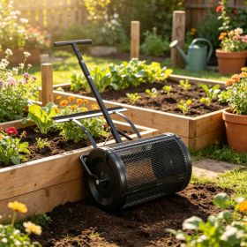 24inch Wide Compost & Peat Moss Spreader, Height Adjustable 24.4inch-26.4inch, Durable Lightweight Lawn & Garden Spreader For Top Soil & Mulch