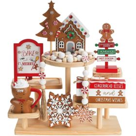 Gingerbread Christmas Decorations, 8 Piece Tiered Tray Decor Set, Festive Holiday Tabletop Ornaments For Kitchen, Home & Party