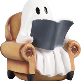 Ghost Reading Book Figurine, Cute Halloween Decor For Bookshelf, Table, Desk & Book Lovers
