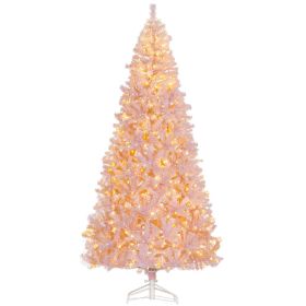 7.5 FT Tall PreLit Artificial Christmas Tree with Realistic Branches, 500 Warm White LED Lights and 1346 Tips, Pink