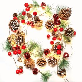 Christmas Garland With Lights, 10 Ft 30 LED Pine Cone Red Berry Decorations