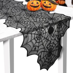Halloween Black Lace Spider Web Table Runner, 18 X 72 Inch Spooky Table Decor