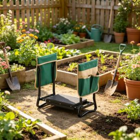 Folding Garden Kneeler & Seat, 8inch Wide Kneeling Pad, Heavy Duty Stool With 2 Tool Bags, Portable Bench For Women & Grandparents