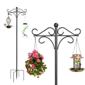 2 Packs 91in Heavy Duty Double Shepherds Hook Bird Feeder Pole Garden Hanging Holder with 5 Adjustable Height 5 Prong Base for Bird Feeder Garden Plan (Option: 92in)