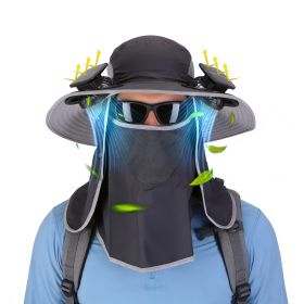 2 In 1 Solar Fan Hat UPF50+ Sun Hat With Fans Wide Brim Fishing Hat with Face Cover Neck Flap Solar USB Charging for Hiking Gardening Outdoor Work (Option: DarkGrey)