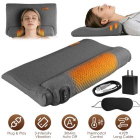 Neck Massager Pillow Ergonomic Massager Memory Foam Pillow with 3-Level Heating 3-Intensity Vibration 30Min Timer for Neck Back Shoulder Pain Relief (Option: DarkGrey)