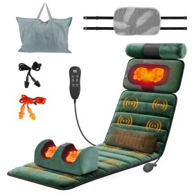 Full Body Electric Massage Mat Heating Vibration Massage Pad Cushion Back Massage Mattress Chair Pad with Neck Foot Massage Head Pillow and Cloth Lumb (Option: Advanced_Green)
