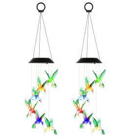 Solar Hummingbird Wind Chime 7 Color Changing Wind Chime for Outside IPX4 Waterproof Outdoor Garden Yard Decor (Option: 2PC)