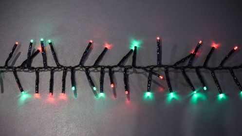 25' Long 760 count 3mm Cluster String Lights with Remote and Multi Function Effects (Option: Red/Green)