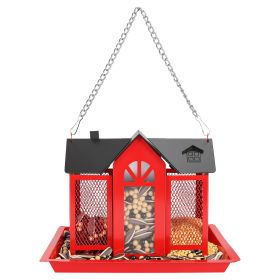 Metal Hanging Bird Feeder House Classic Barn Bird Feeder House Iron Hanging Outdoor Feeder with Visible Window and Lift Top Lid 15.75in Hanging Length (Option: Red)