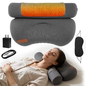 USB Heated Neck Pillow Zero Pressure Memory Foam Cervical Neck Pillow Heated Bed Pillow with Eye Mask Adapter for Pain Relief (Option: Dark Grey 5593)
