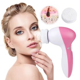 Waterproof Facial Cleansing Brush Face Spin Cleaning Brush Scrubber With 5 Brush Heads For Women (Option: Pink)