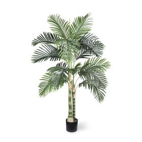 6FT Artificial Golden Cane Palm Tree with Black Plastic Pot, Realistic Faux Tropical Plant with PE Leaves and Flexible Branches for Indoor Outdoor Dec (Option: 5FT)
